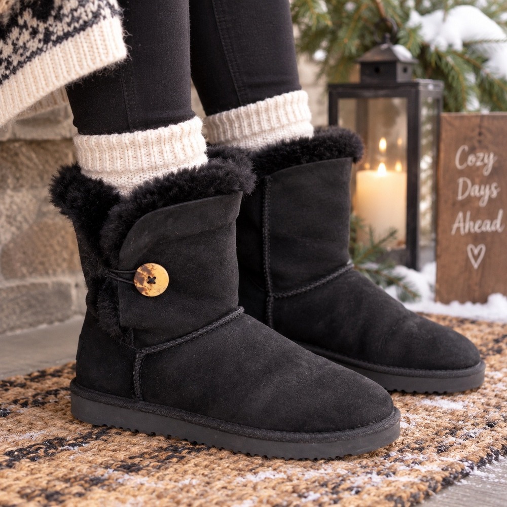 Quince Black 100% Shearling Australian Merino Wool Boots MZXL001 Size 7 Womens